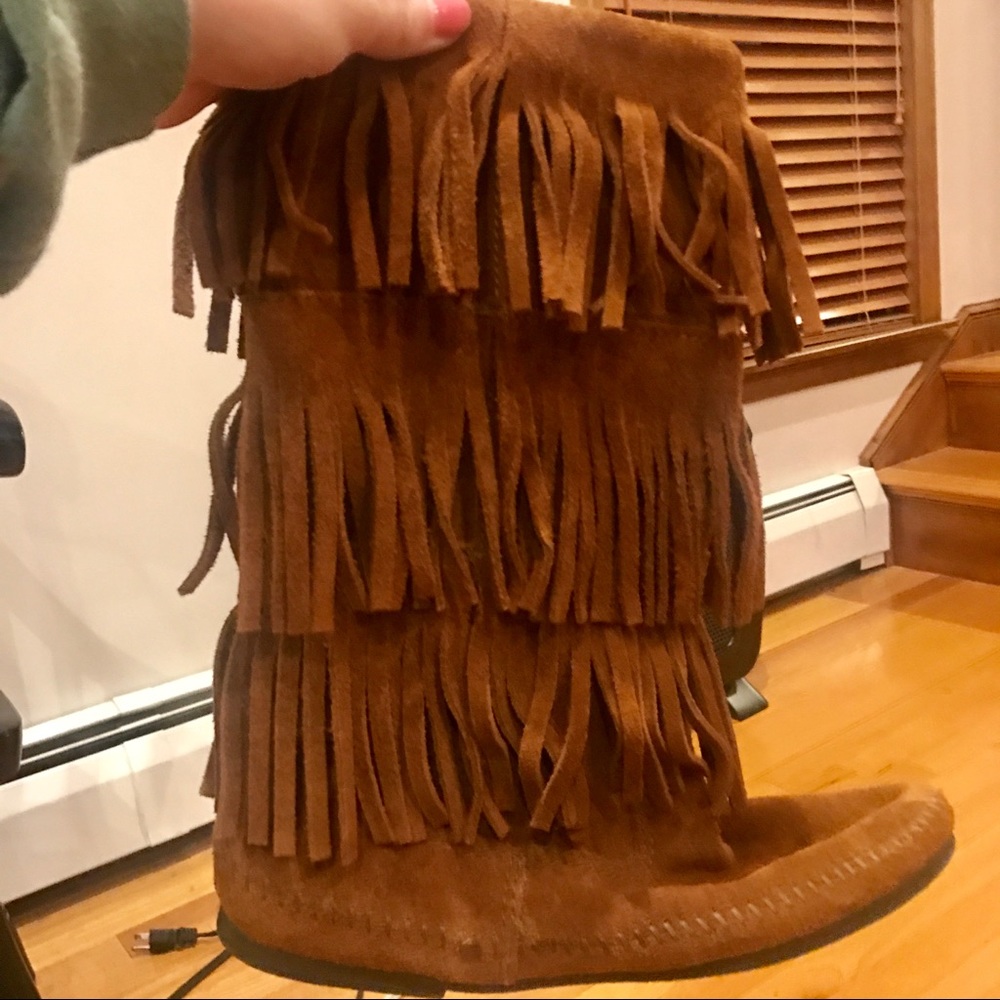 Minnetonka Fringed Brown Boots